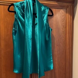 Evan Picone Teal Satin Sleeveless Blouse